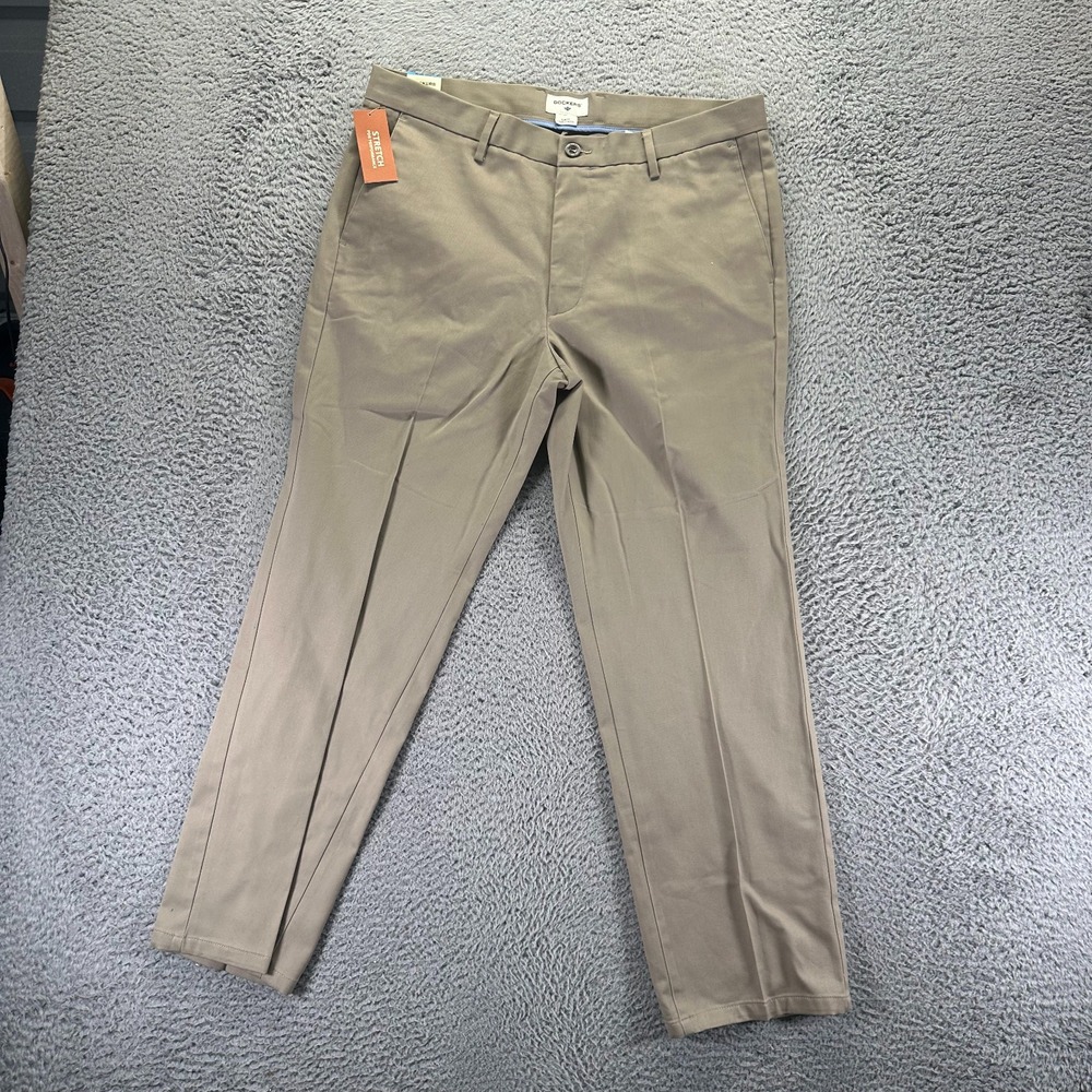 Dockers Pant Men 36x30 Brown Cotton Khakis Straight Leg Utility Workwear Slim